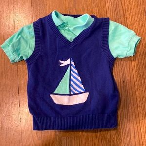 Sailboat vest and matching polo shirt EUC boys 2T